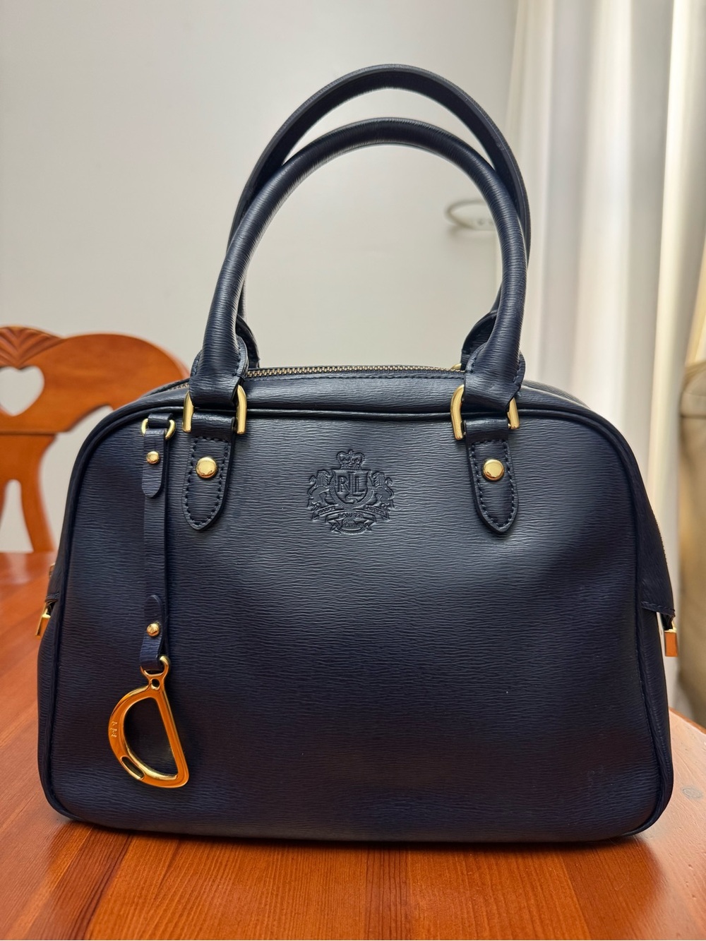Ralph Lauren Navy Structured Top-Handle Women’s Bag with Gold Accents